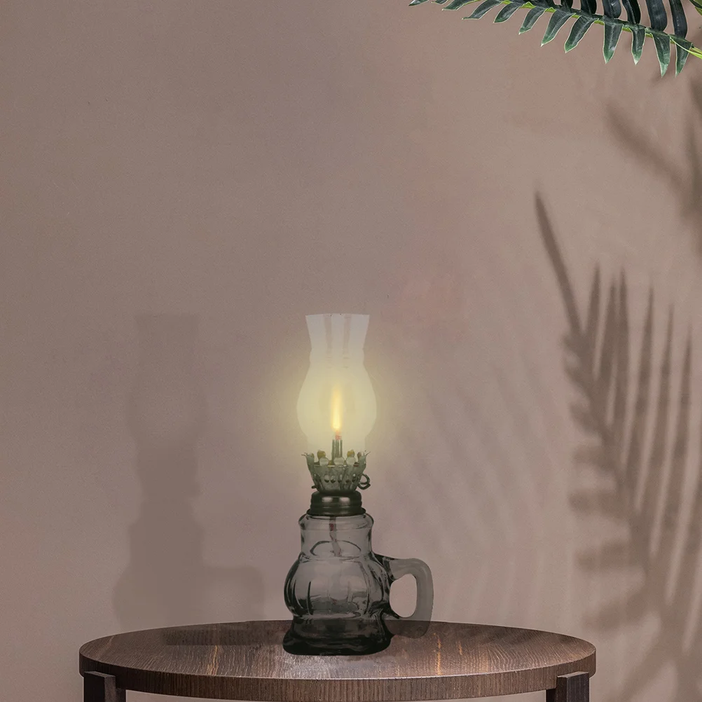 

2 Pcs Glass Kerosene Lamp Oil Decor Lantern Wicks Vintage Decorative Lanterns Temple