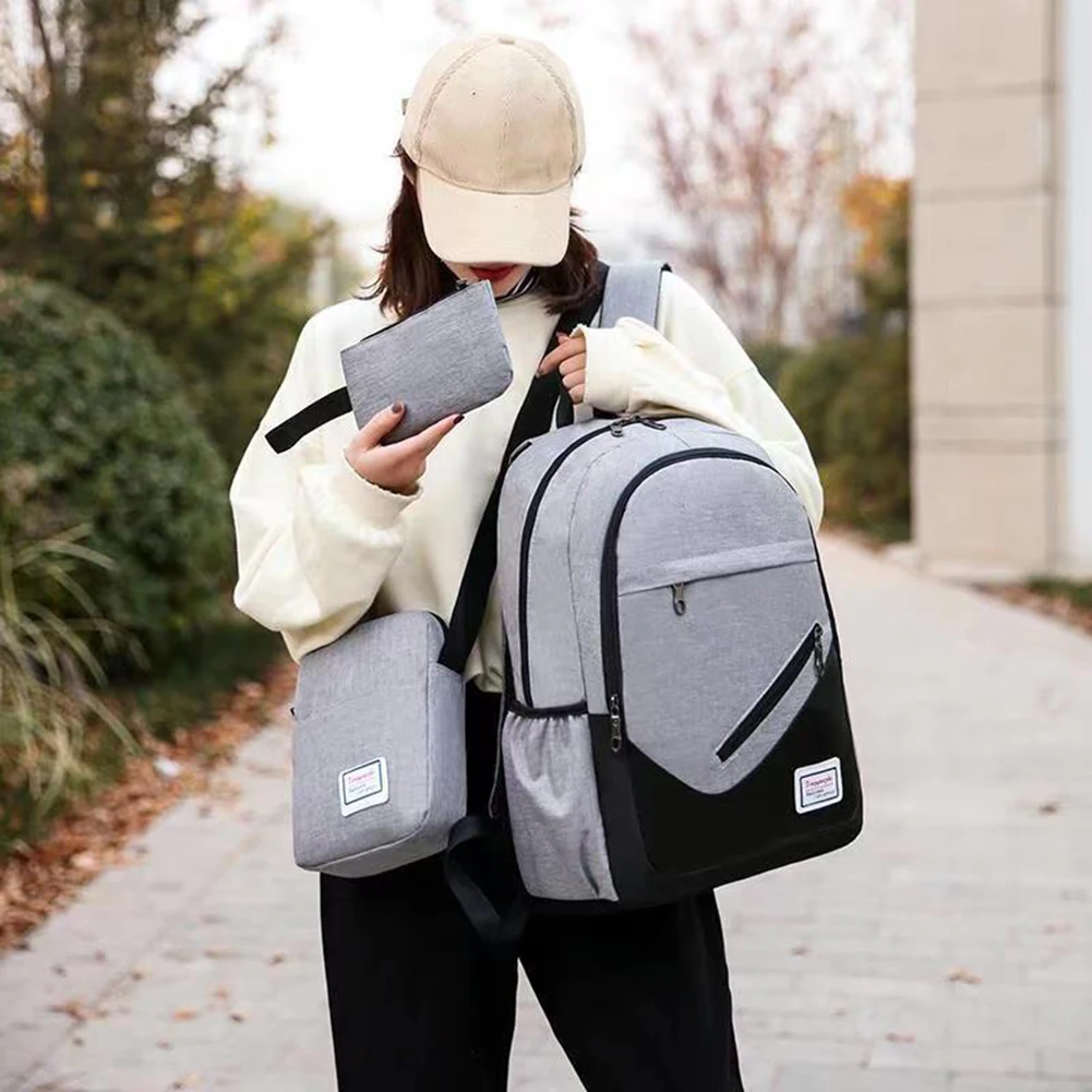 

Модный рюкзак 3 шт./компл., с USB-портом для зарядки, вместительная сумка для ноутбука и учебников для студентов колледжа, женская и мужская шко...