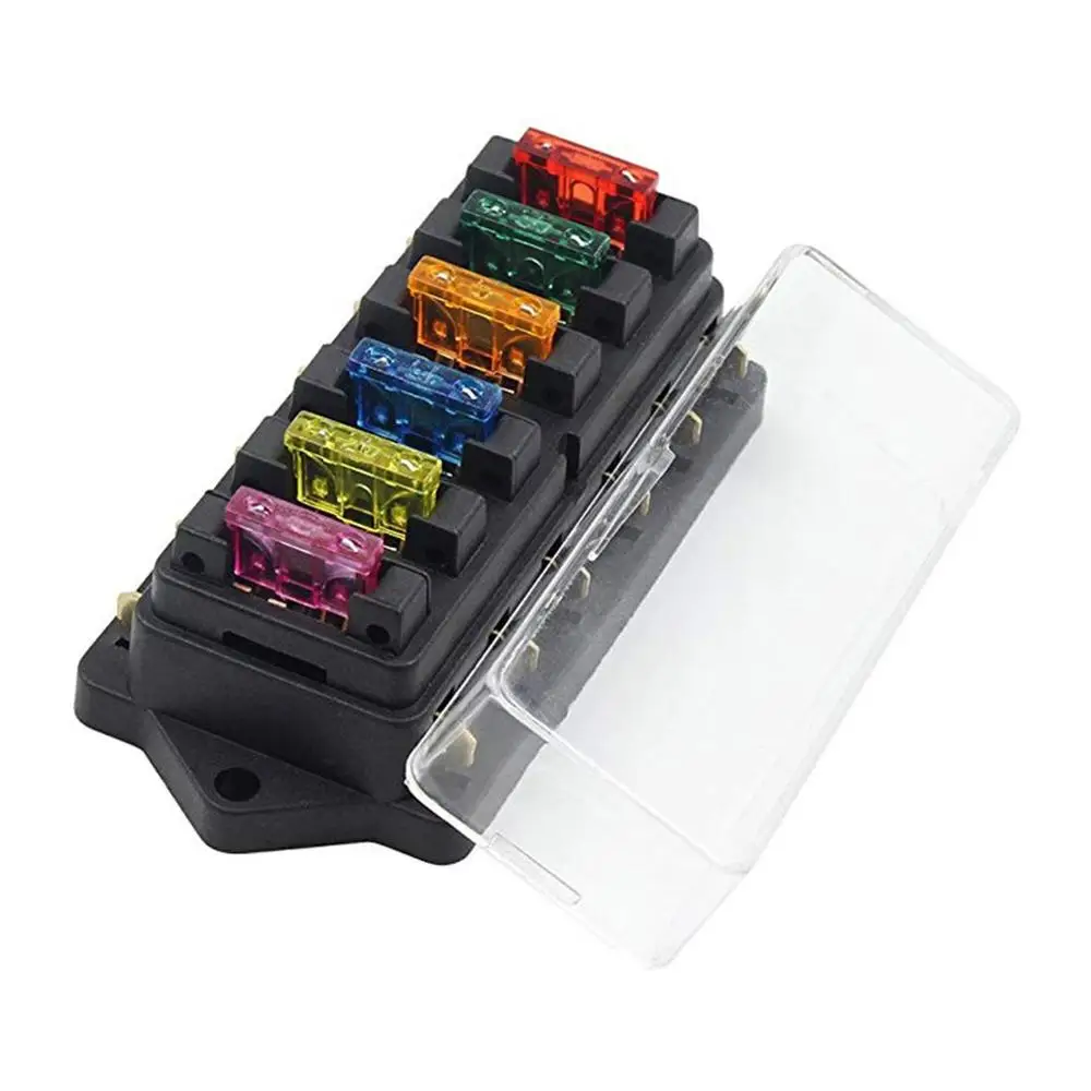 

Ocean Car Van Ship 6 Way Chip Fuse Block Bracket With Cover + 6 Blade Fuse Block 12 V / 24 V Multicolor