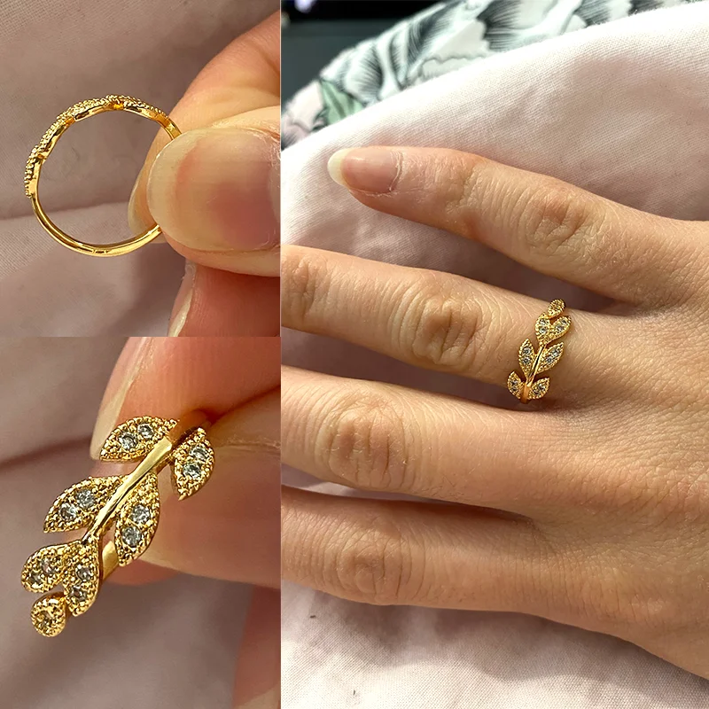 

Exquisite Wheat Ears Leaf Rings For Women Shine Leaves Open Ring Finger Copper Inlaid Zircon Accessories Korea's Jewelry Anillos