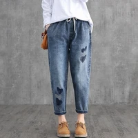 women high waist baggy jeans woman harem denim pant 2022 summer vintage loose washed hole embroidery jean capris 3xl