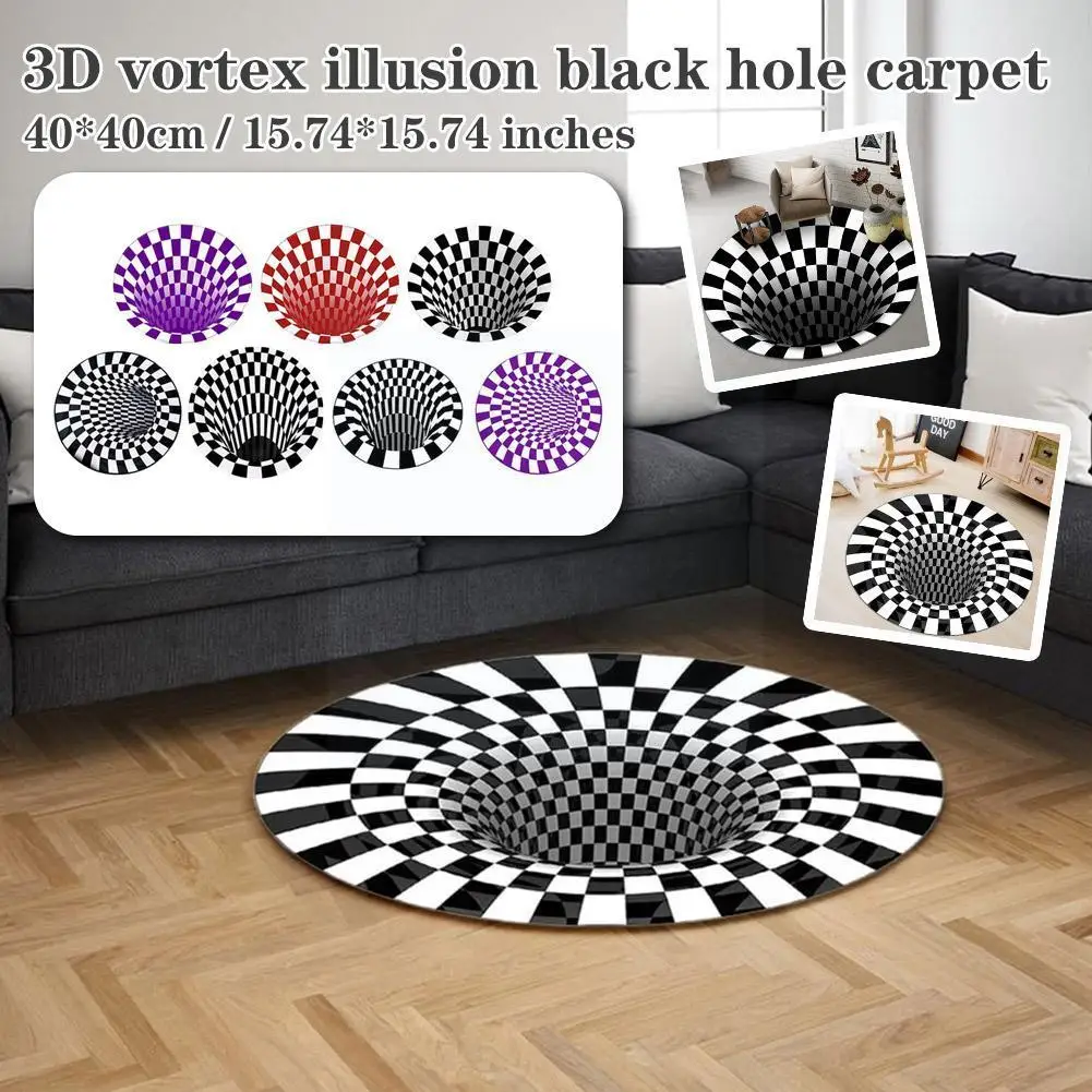 

Illusion Doormat Black White Grid Printing 3D Illusion Vortex Bottomless Hole Carpets Visual Door Mat For Living R Y3G9