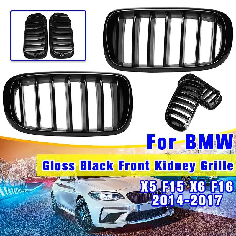 

For BMW F15 F16 X5 X6 2013-2017 1Pair New ABS Replacement Gloss Matte Black 2 Double Slat Line Front Kidney Sport Grill Grille
