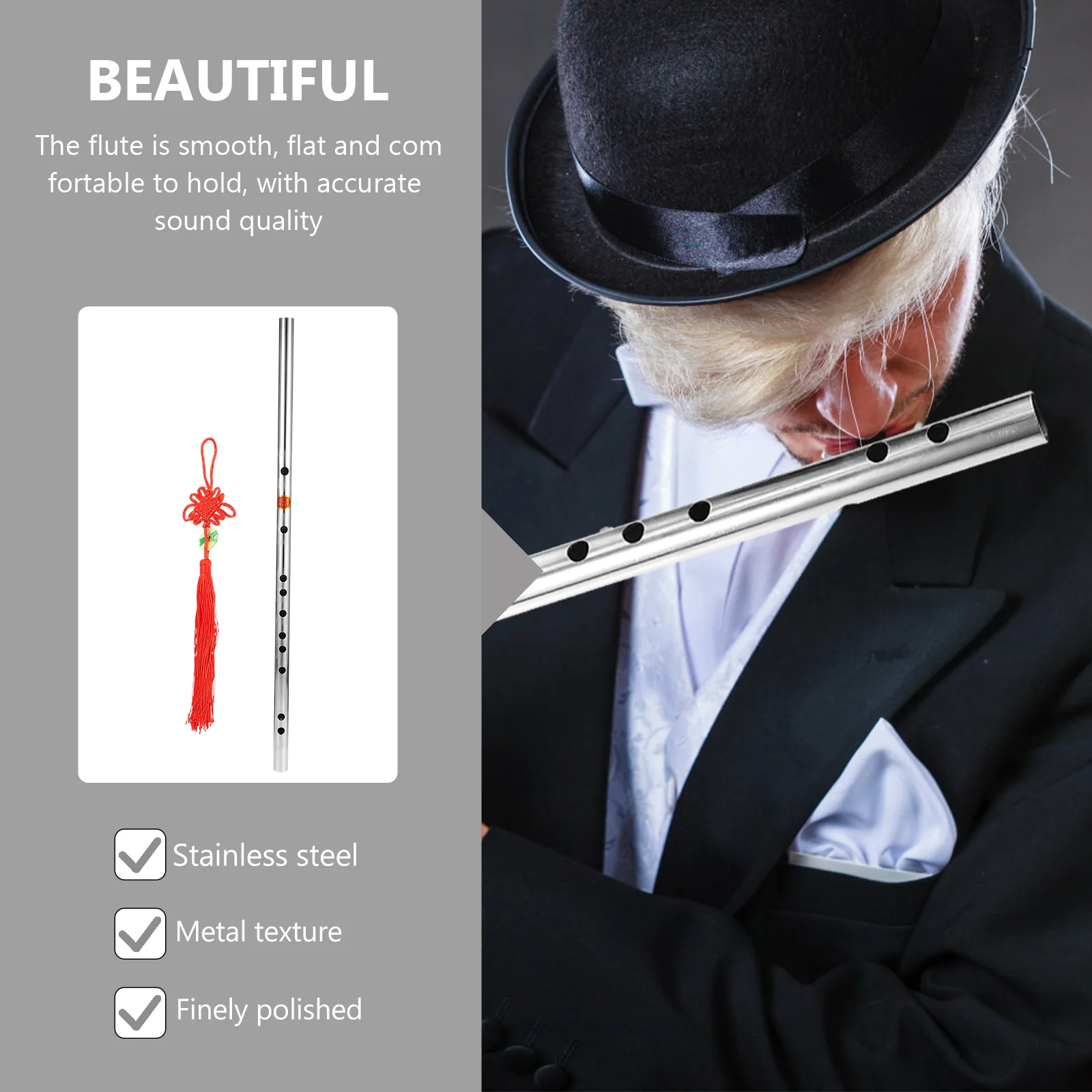 

Flute Chinese Dizi Instrument Metal Key Stainless Steel Student Portable F Musical Longbeginners Bitter