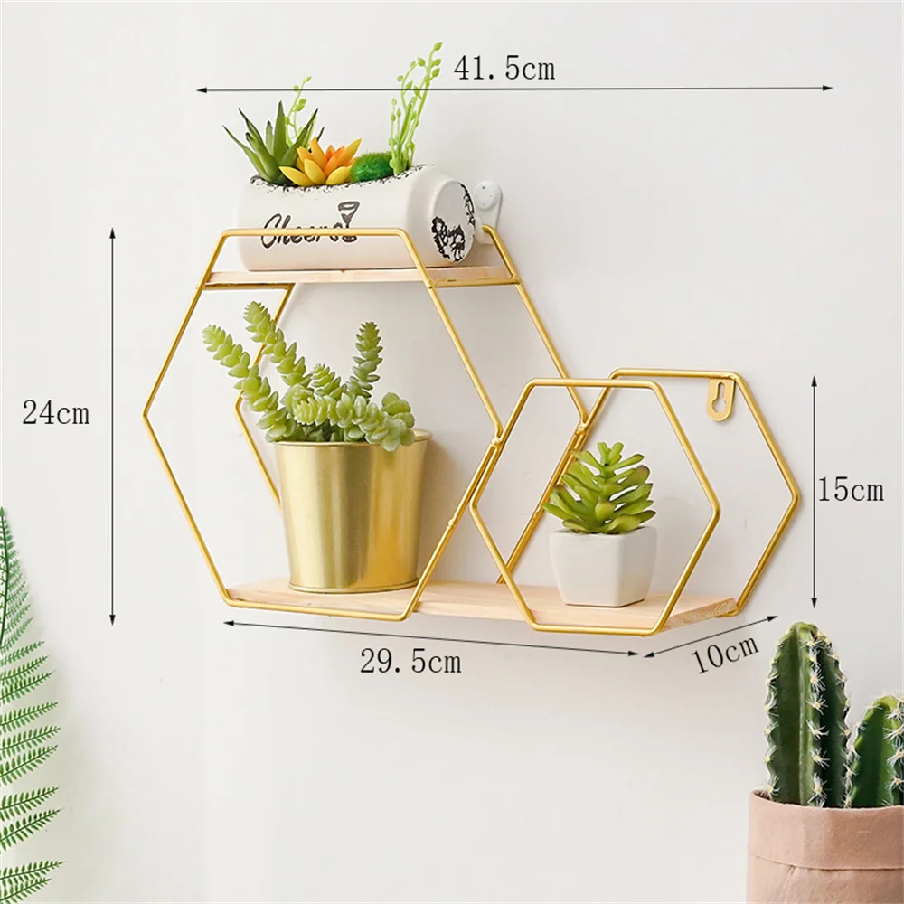 

Hexagon Conjoined Storage Rack Wall Mount European Style Wrought Iron Wall Rack Bedroom Wall Hanging Basket Kitchen Free Punch