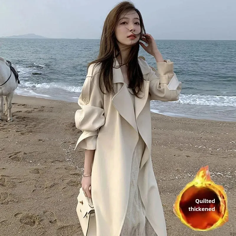 Женский Длинный тренчкот элегантный белый в индивидуальном стиле весна-осень 2024