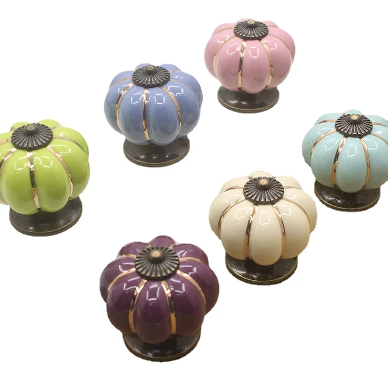 

Cartoon Pumpkin Furniture Handle for Kids Room Furniture Hardware Ceramic Drawer Knobs 40mm Cabinet Pulls Kitchen Handles