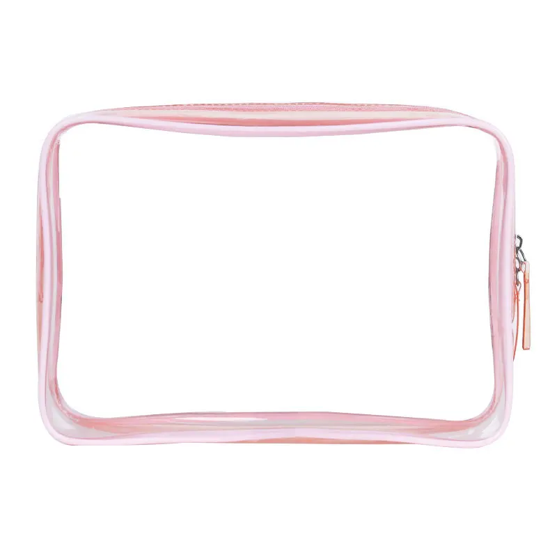 

High capacity Waterproof Makeup Travel Toiletry Pink make up Zipper Bag Clear PVC Cosmetic Bag