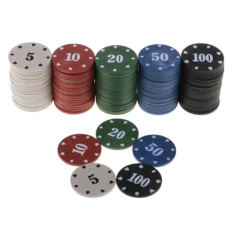

100 шт., 5 цветов, пластиковые фишки для покера, Техасские фишки для покера, профессиональные казино, европейские фишки для для