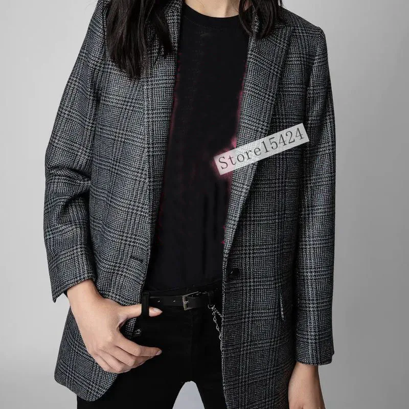 

Women's Blazer 2022 Fall New Fashion Casual Check Print Slim Fit Professional Women's Jacket Wool Blend Jacket