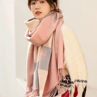 thickened cashmere scarf female spring autumn and winter plaid wild korean version warm double sided wool shawl dual use
