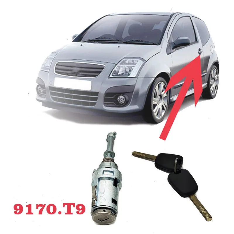 

For Citroen C2 C3 9170.T9 Car Left Door Lock Cylinder Locks Accessories With 2 Keys Replacement Lock Set Locksmith Tools