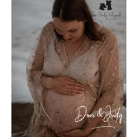 donjudy sequins tulle boho maternity photography dresses v neck sequined pregnancy photo shoot long dress bohemian maternity