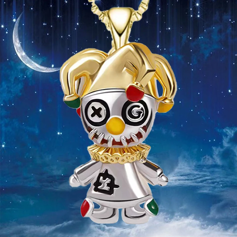 

Funny Ghost Doll Circus Clown Chain Necklace for Women Cartoon Character Pendant Personality Jewelry Gift Collares Para Mujer