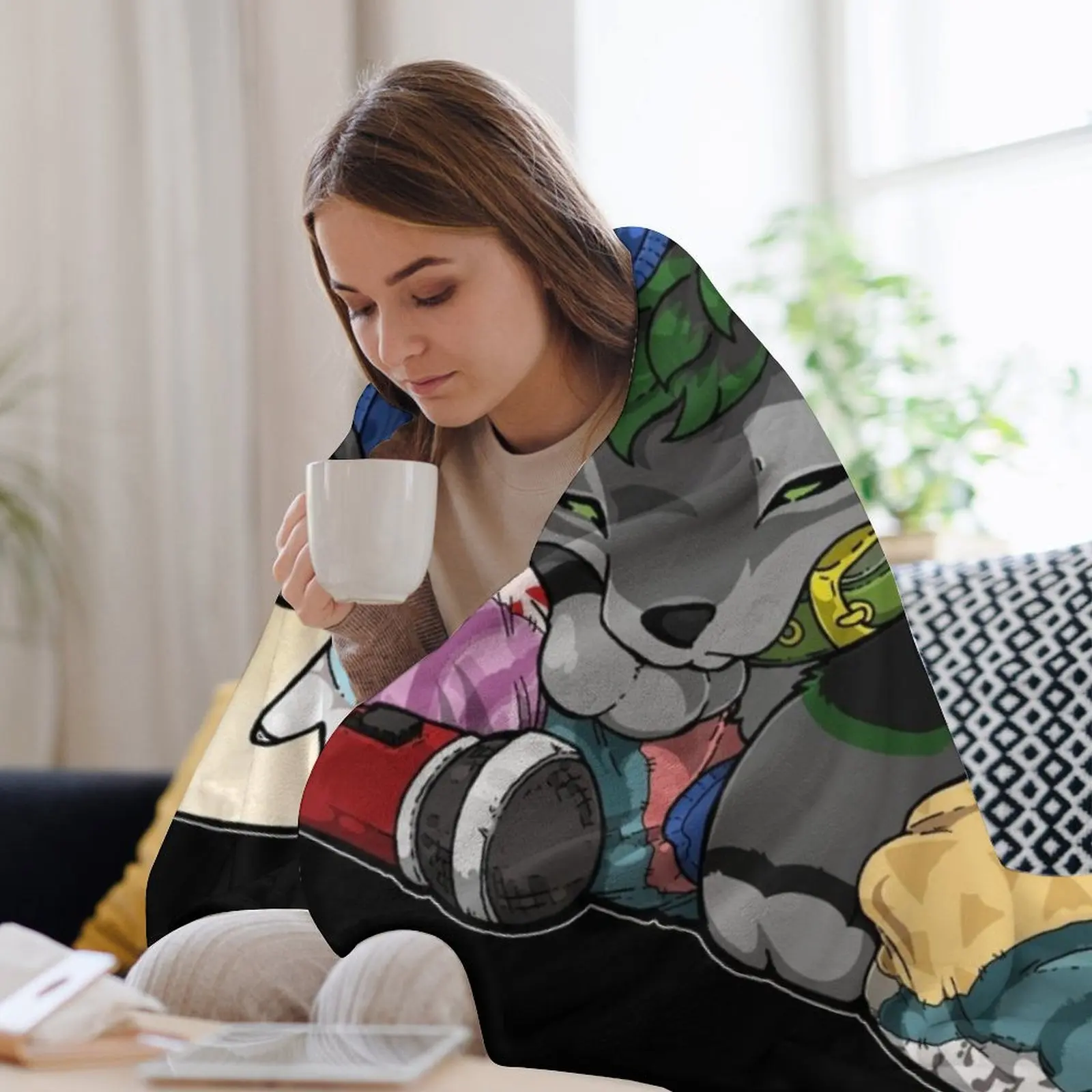 Woof Dreams (черное) Одеяло для пикника Очень большое одеяло в стиле манга