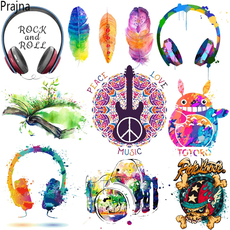 

Headphones/Music Heat Transfer Guitars Thermal Patches For Clothing Thermal Transfer DIY Stickers Iron On Patch Ironing Applique