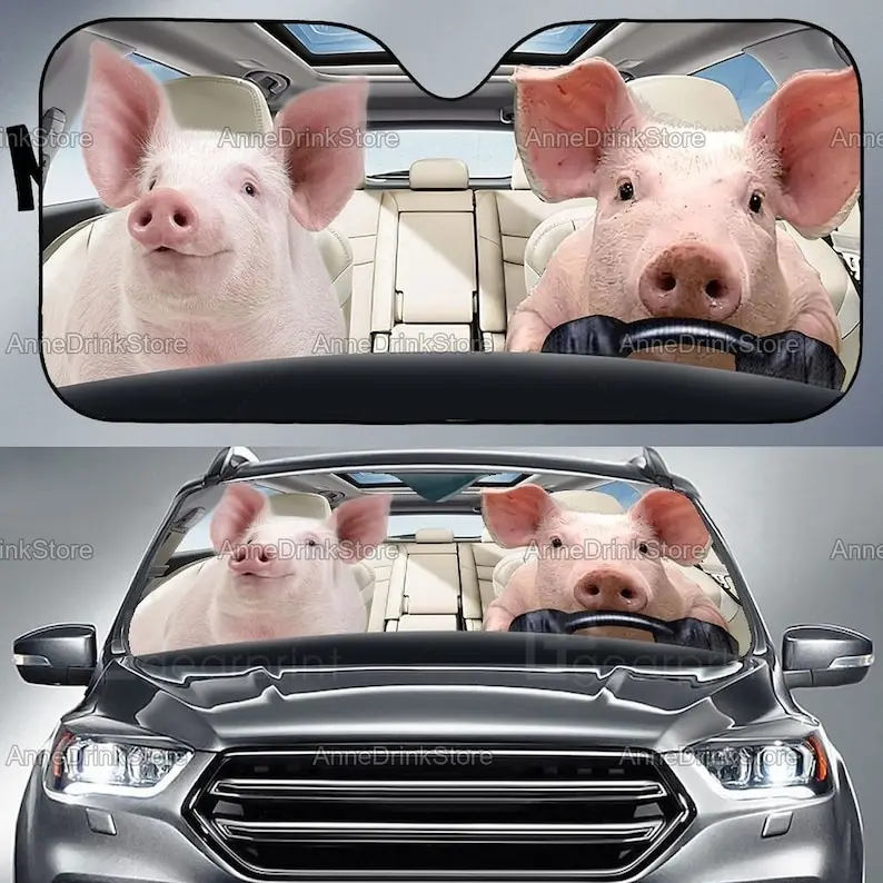 Funny Pig Car Sun Shade, Pig Lover, Car Accessories, Funny Pig Car Decoration, Pig Auto Sun Shade, Car Windshield, Pig Auto Deco
