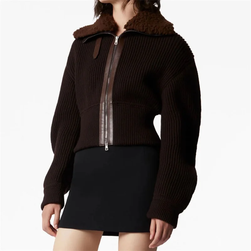 

coat woman winter 2023 New Korean Fashion High Collar Women's Jacket Detachable Lamb Plush Neck Long sleeved Top free shipping