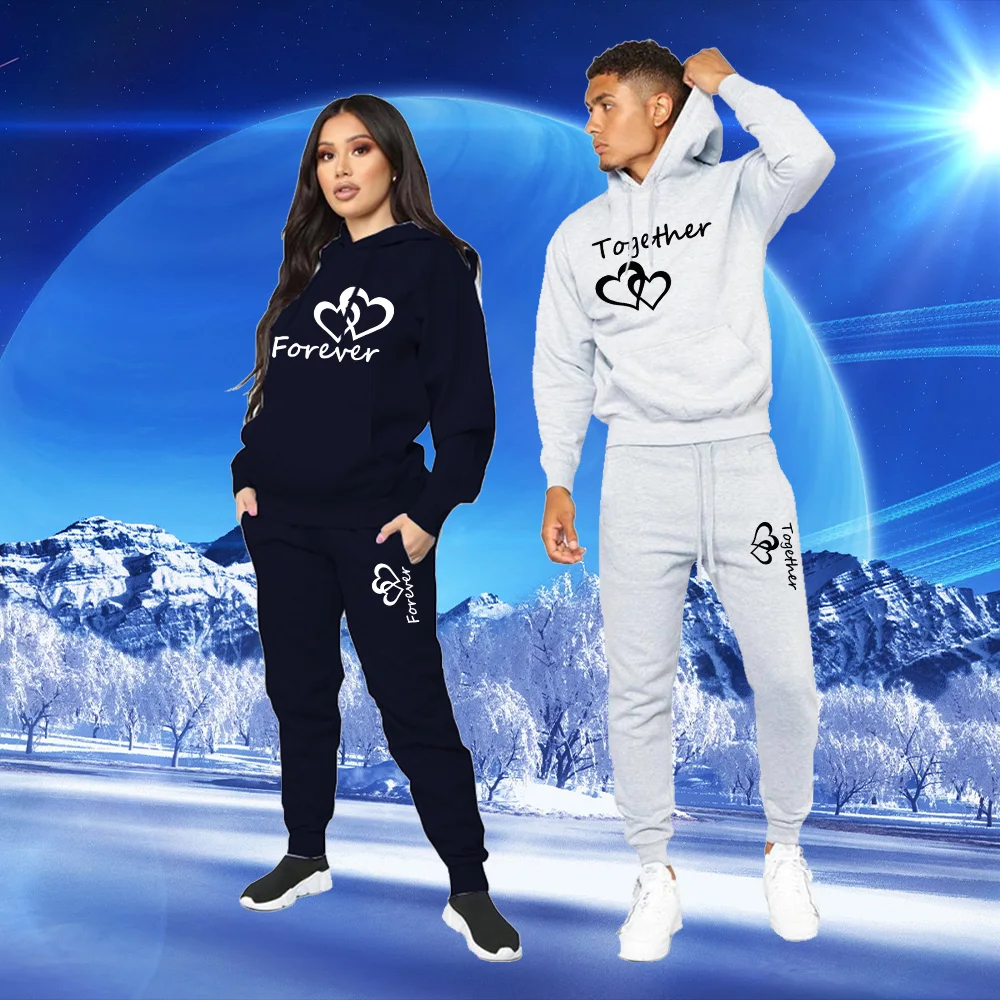 

2022 Fashion Couple Sportwear Set Together and Forever Printed Hooded Suits 2PCS Set Hoodie and Pants S-4XL