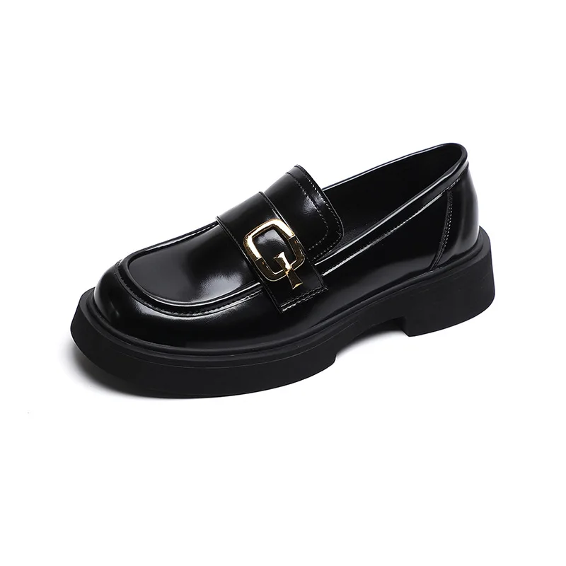 Women's Leather Shoes Mid Plate Loafers Casual Shoes Banquet Office Wear Metal Decoration Lolita Shoes Platform Shoes