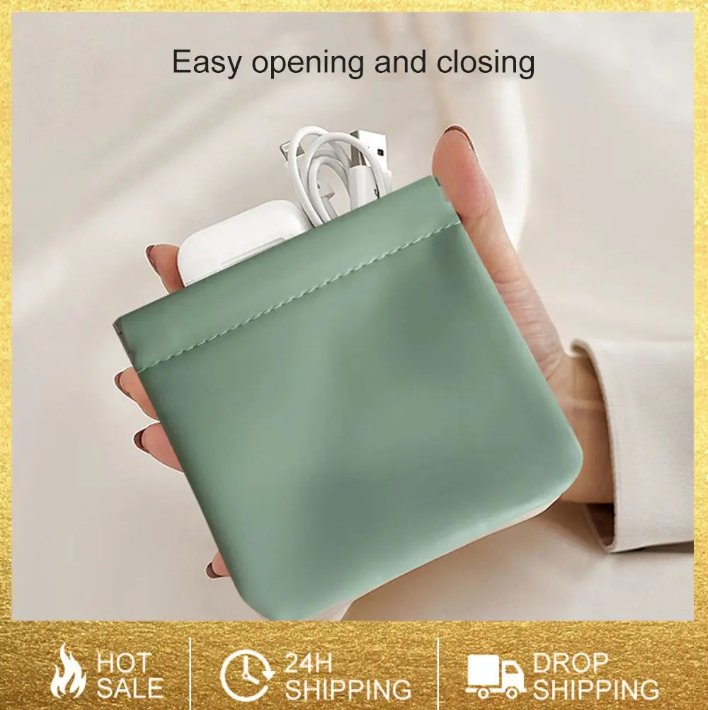 

Automatic Sealing PU Jewelry Bag Portable Mini Designed Velvet Inner Storage Bag Airpod Cosmetic Holder Sundries Bag