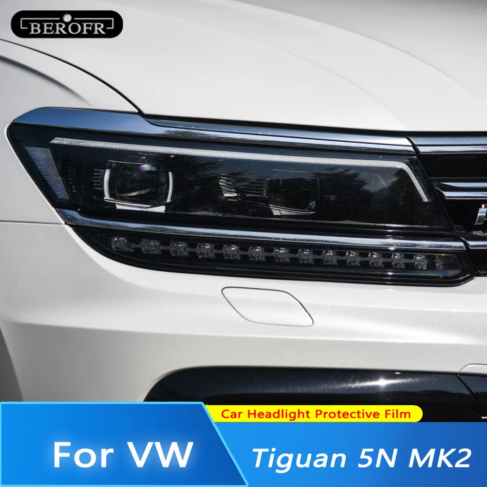For Volkswagen VW Tiguan 5N MK2 17-19 Car Headlight Protective Tint Lamp Film Smoke Black Transparent TPU Protection Sticker 2PC