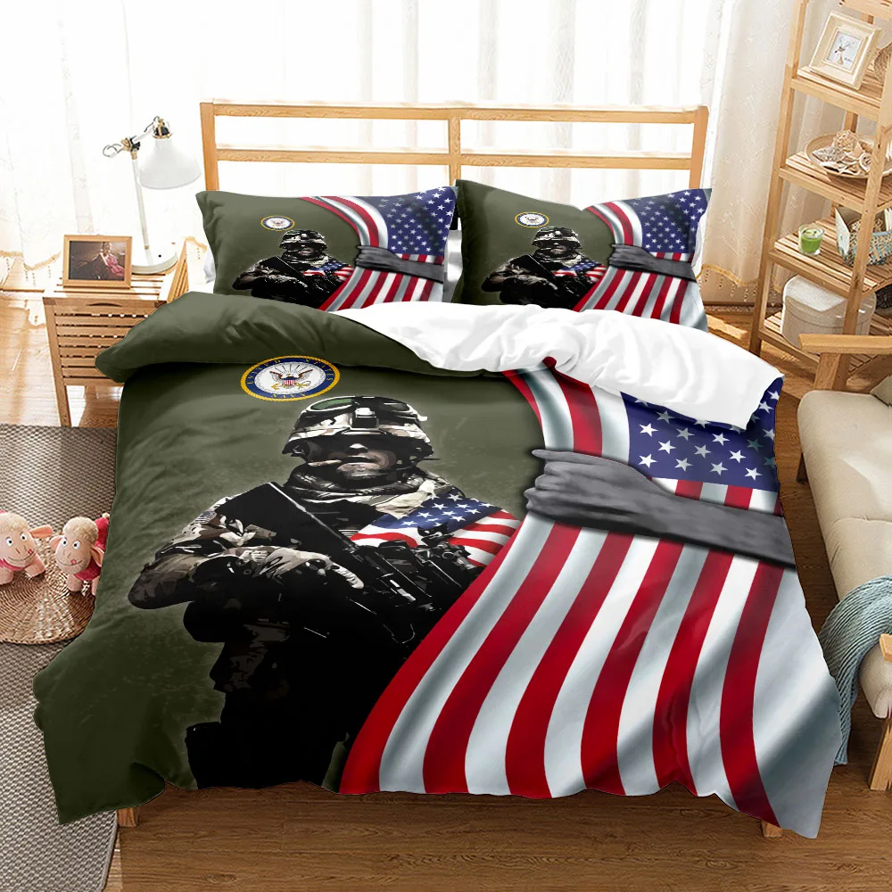 

Комплект постельного белья с 3D-принтом «американские солдаты», двойной комплект постельного белья, королевский комплект с пододеяльником, ...