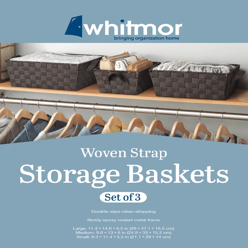 

Fashionable Espresso Strap Set Of 3 Storage Baskets - A Perfect Addition to Any Home Decor.