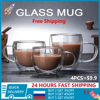1 6pcs heat resistant glass mug double wall high borosilicate coffee cup milk lemon juice beer cup bar drinkware creativity gift