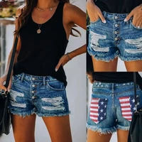 from the new american flag printed tassel hole denim shorts for women