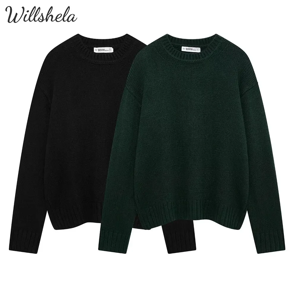 Willshela женский базовый вязаный свитер с круглым вырезом и длинными рукавами