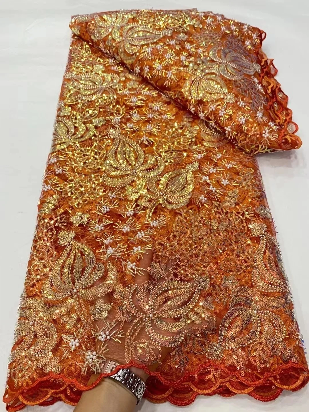 5 ярдов африканская кружевная ткань с блестками 2024 Высококачественная