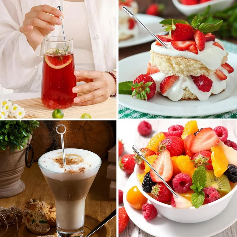 Металлический Набор для коктейлей 4 3 дюйма 20 упаковок + держатель 304 зубочистки из