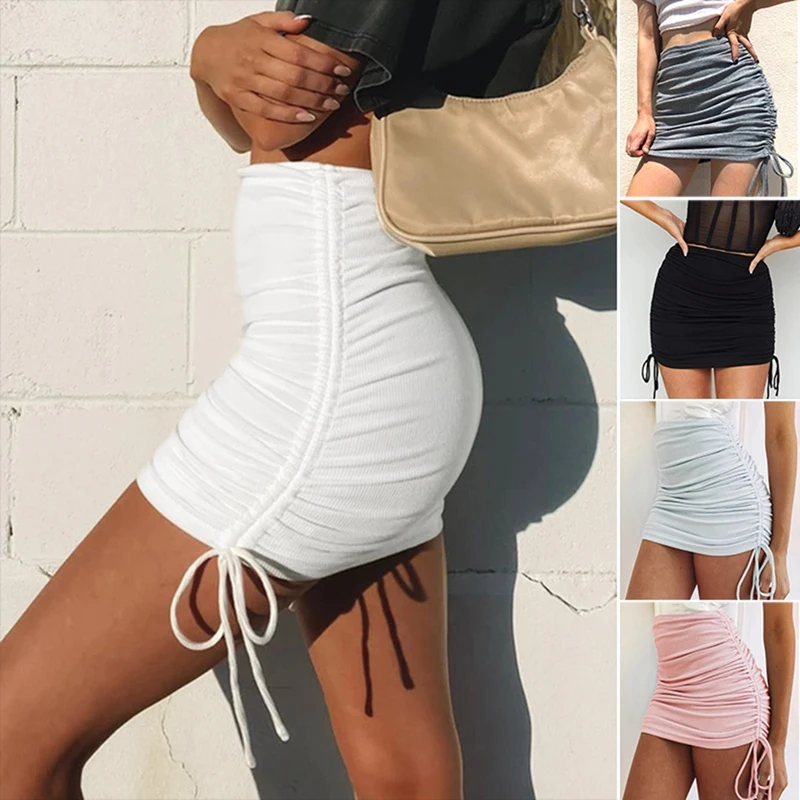 

Sexy Women's Skirt Drawstring All-Match Bag Hip Skirt Summer Solid Color Mini Skirt