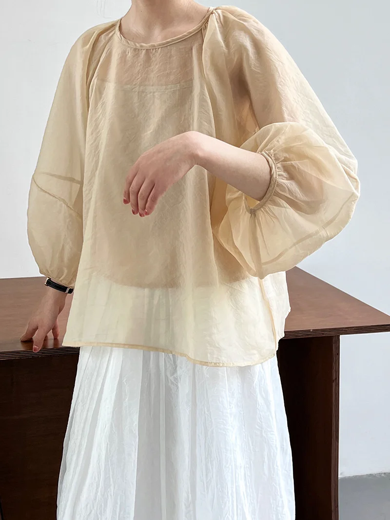 

Mashed Organza Long Sleeve Sunscreen Cover Hanging Strap Two Piece Lantern Sleeve Baby Shirt Set