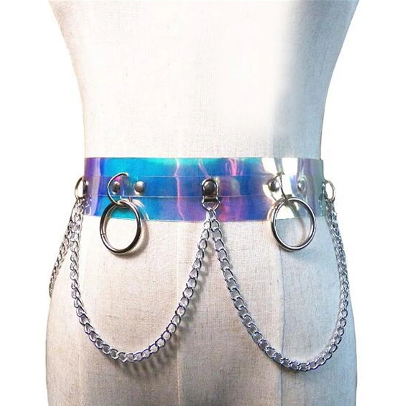 

2022 New Punk Gothic Faux Leather Belt Metal Chain Ring Waist Strap Street Dance Decor