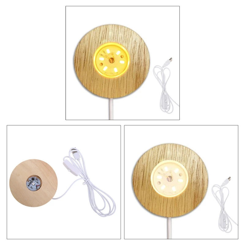 

Q81D Wooden LED Display Stand 3D Nightlight Round Base for Crystal Glass Ball for Home Decorations Birthday Gifts