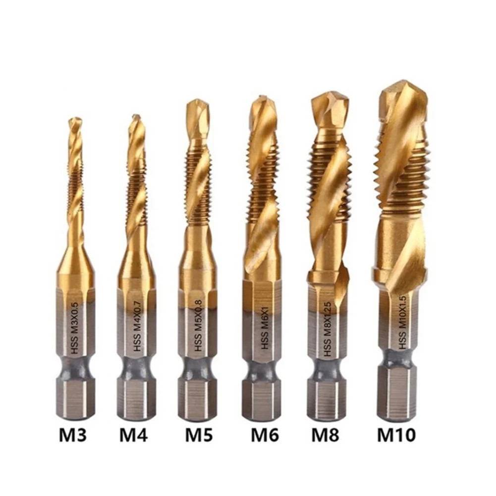 

M3-M10 Titanium Plated HSS Screw Thread Bit Hex Shank Tap Drill Bits Screw Machine Compound Taps M3 M4 M5 M6 M8 M10