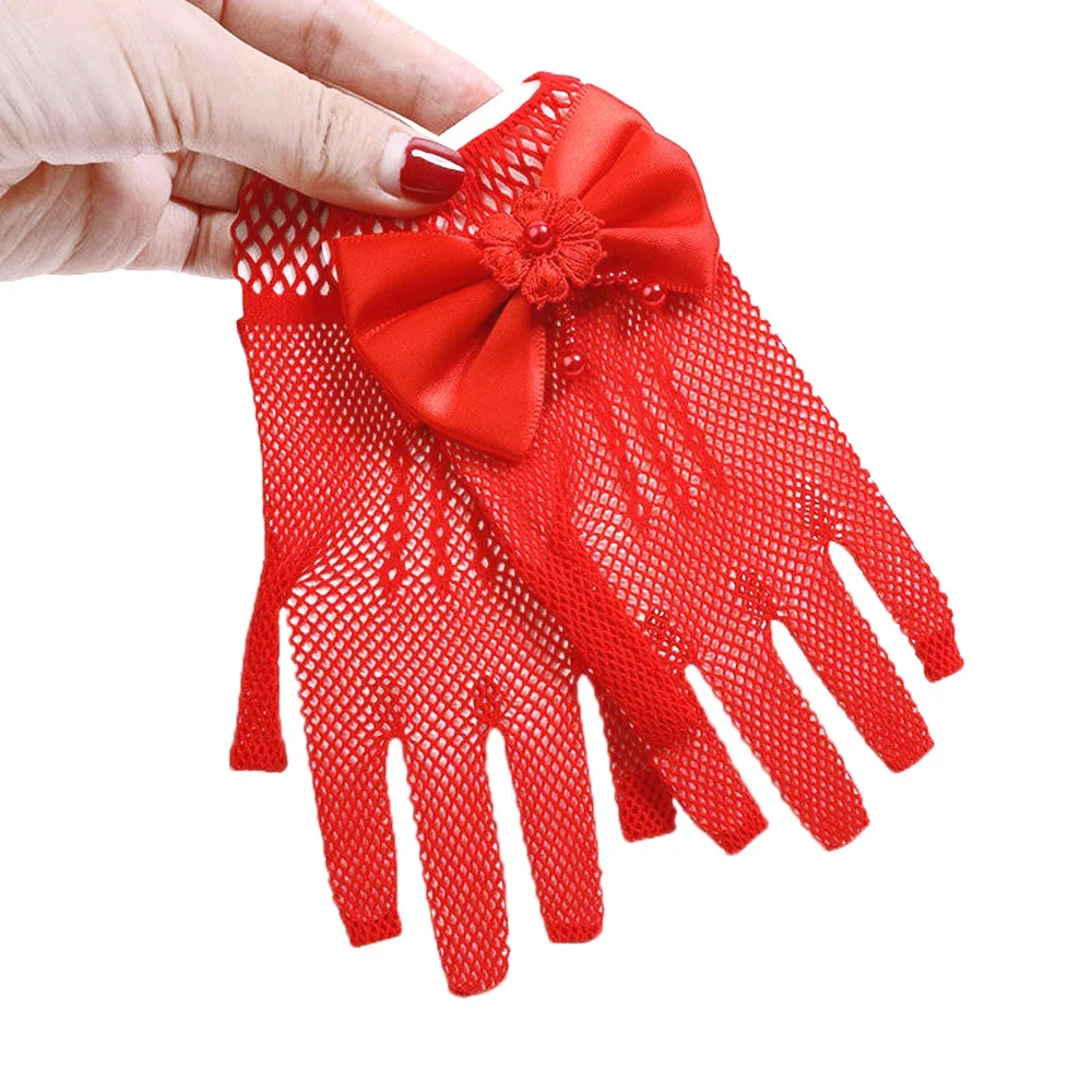 Детские сетчатые перчатки для девочек кружевные эластичные детские рукавицы в