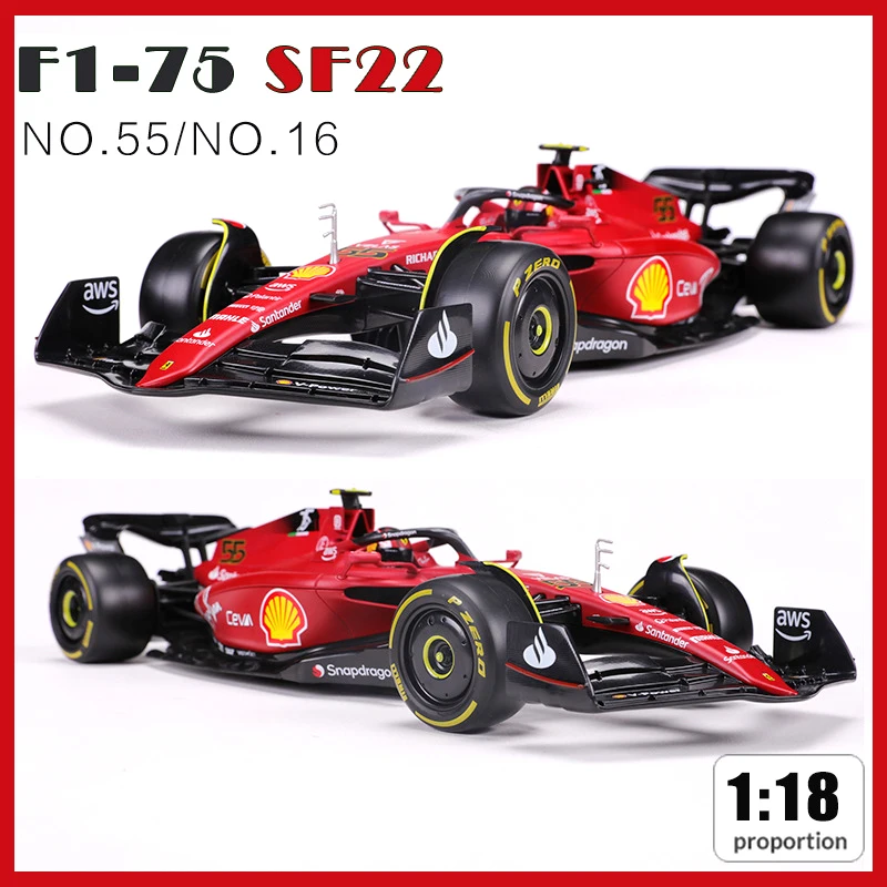 

Bburago 1:18 2022 F1 Scuderia Ferrari F1-75 #16 Leclerc #55 Sainz Alloy Luxury Vehicle Diecast Cars Model Toy Collection Gift
