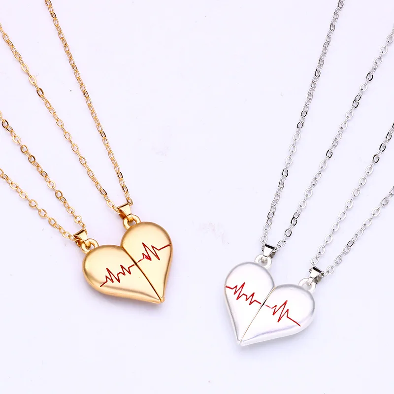 

2022 Korean Wave New Love ECG Couple Necklace Simple Independent Design Magnet Pendant Original Jewelry