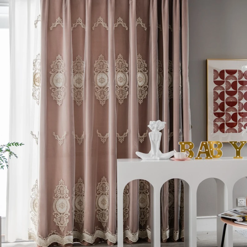 

European Style Curtains for Living Dining Room Bedroom Custom Luxury Modern Double-layer Embroidery French Window Curtain Decor