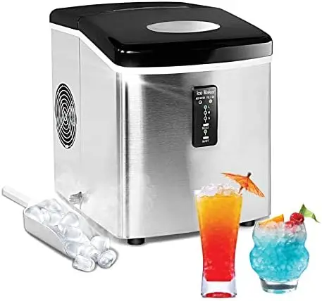 

Ice Maker Machine, Chewable Small Ice Machine for Home Office Bar Party, 33 Lbs, Stainless Steel & Black