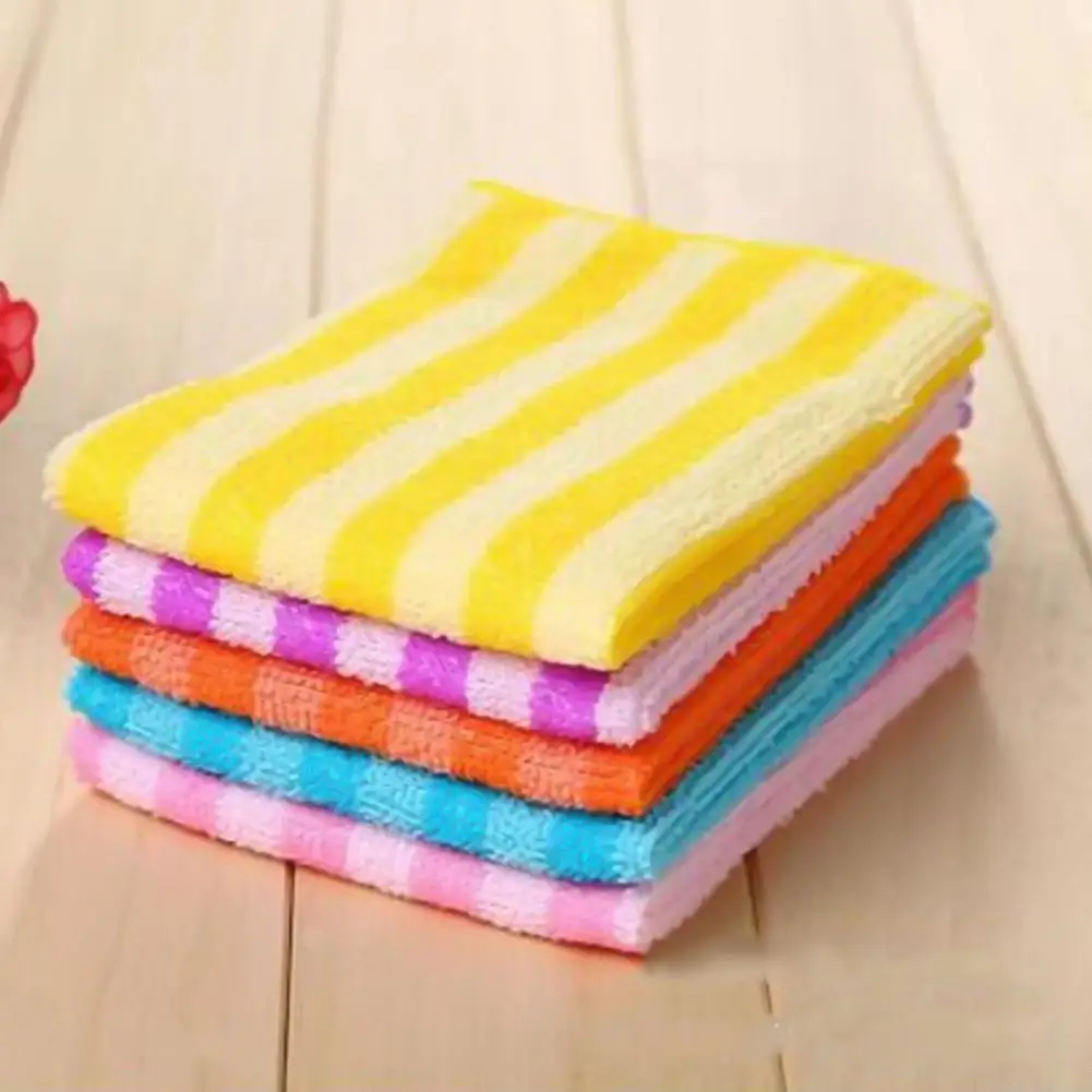 

Dishclout 5Pcs Household Square Long Lasting Striped Washcloth for Home