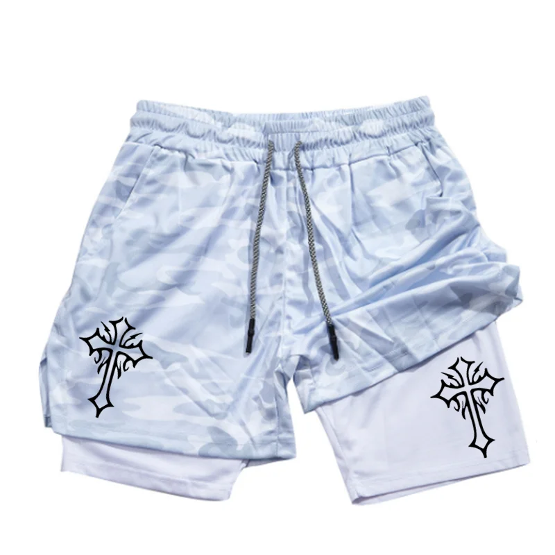 Мужские шорты для бега с перекрестным принтом 2 в 1 христианские спортивные