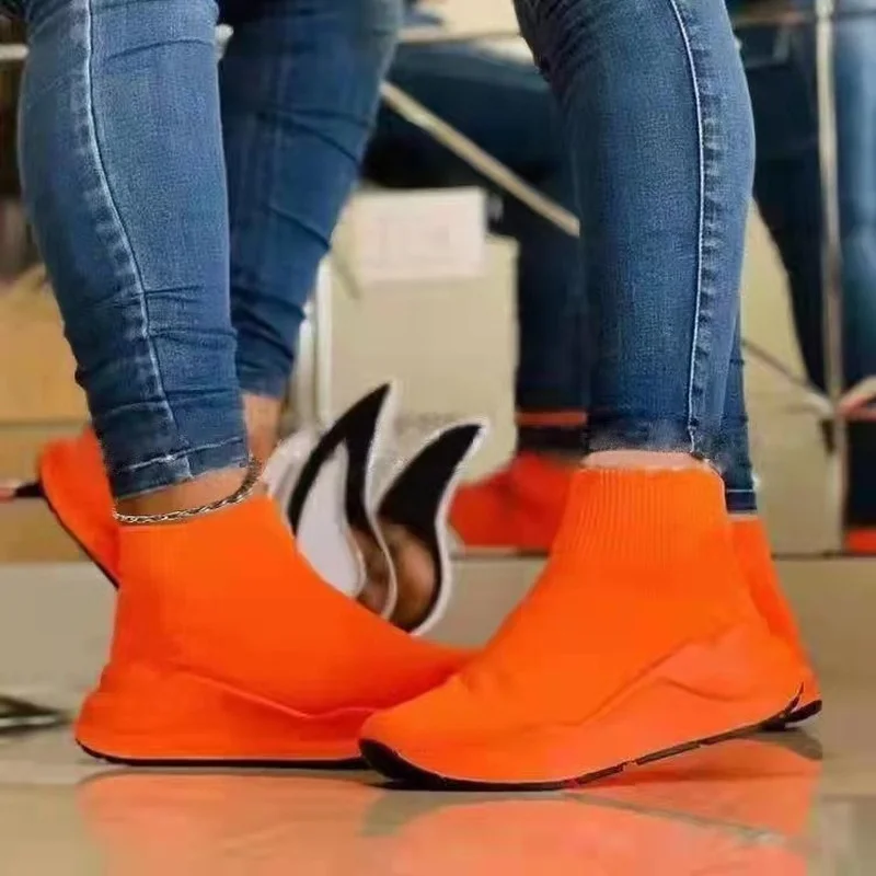 

Новинка 2022, модная Осенняя Роскошная брендовая эластичная вязаная обувь с носками, женская обувь на плоской подошве, повседневные женские к...