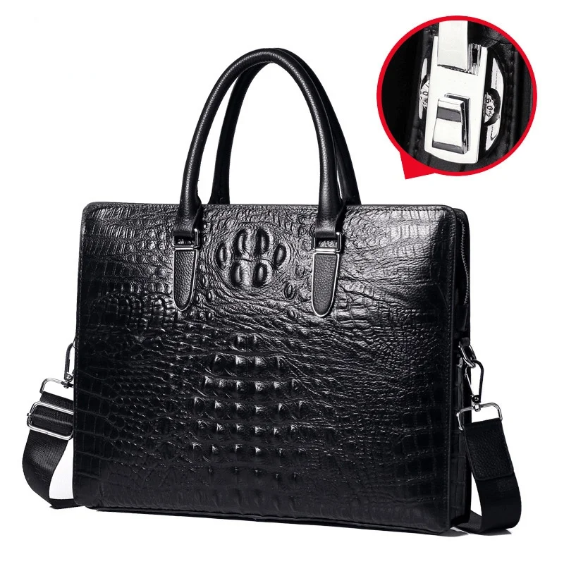 Briefcase With Lock Anti-theft Men's Shoulder Laptop Bag Leather Business Handbag Document Luxury Designer Men Messenger Bags