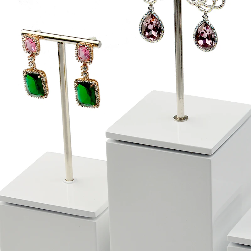 Oirlv Wooden Jewelry Display Wooden White Painted Jewelry Display Stand For Selling Rings Earrings Display Wooden Jewelry Stand