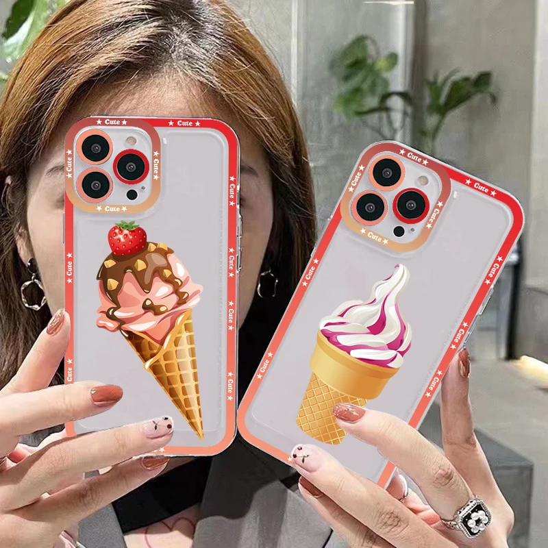 

Ice Cream Phone Case For IPhone 13 14 Pro Max XS XR 12 11 Pro 13 Mini 6 7 8 Plus Soft Clear Back Cover