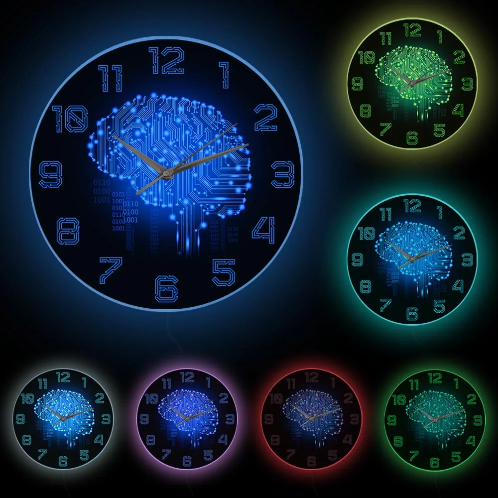 Binary Code Art Intelligence Brain настенные часы с бесшумным механизмом для офиса компании